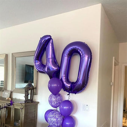 Purple Number Balloons, 40 Inch Foil Large Balloons, Helium Self Inflating - Image 8