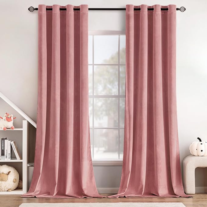 MIULEE Velvet Curtains Blush Pink 52 x 90 Inch Length Set of 2 | Grommet Drapes by MIULEE