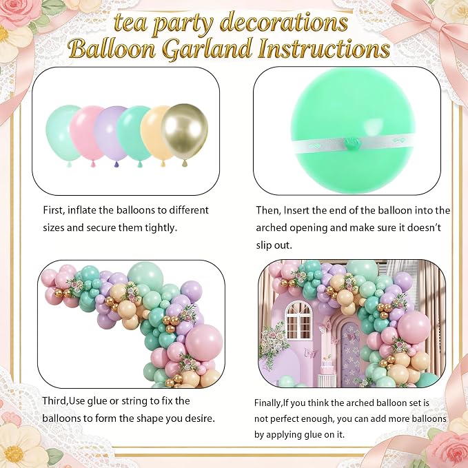 Pastel Green Pink and Purple Balloon Arch Garland Kit，164Pcs tea party - Image 8