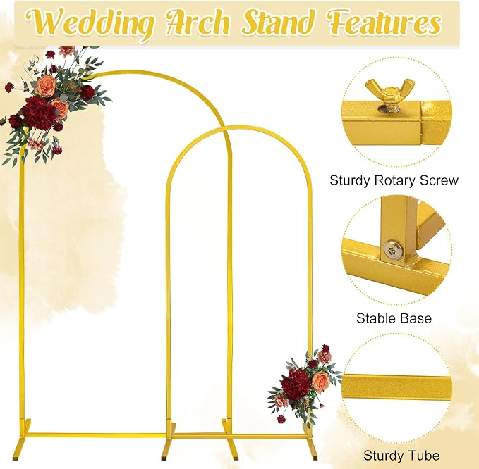 Gold Metal Arch Backdrop Stand 2 Set 7.2FT, 6.6FT Wedding Arch Stand Arched - Image 3
