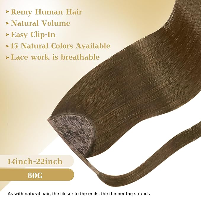 Ve Sunny Hair Extensions Ponytail Real Human Hair 80G Wrap Around Clip in Ponytail Hair Extensions Straight Extensions Human Hair for Women Light Ash Brown 14inch