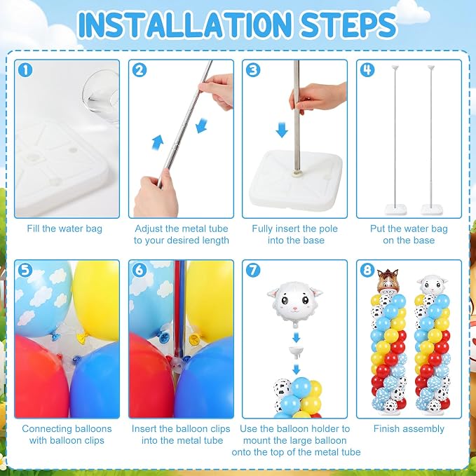 Skylety 2 Sets Cartoon Toy Balloon Column Stand Kit Adjustable Cartoon Farm Red - Image 3