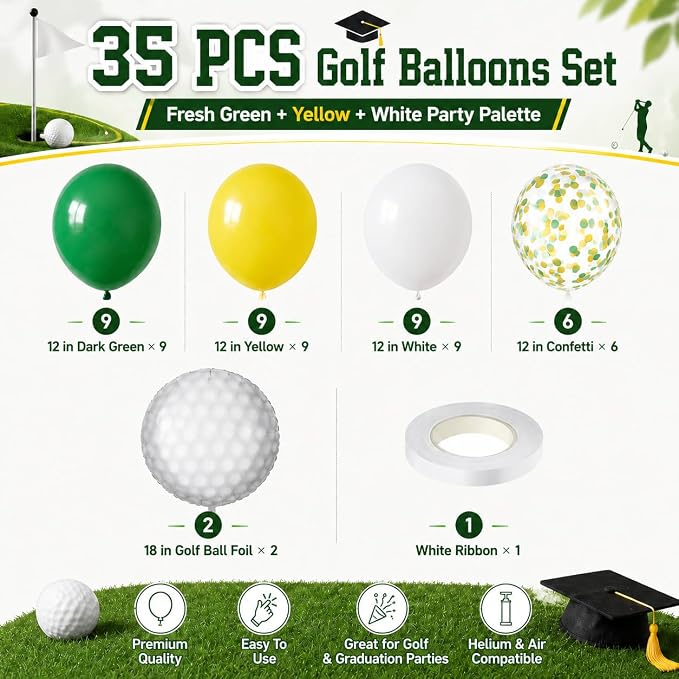 Golf Balloons, 12 Inch Green and Yellow Balloons - Image 2