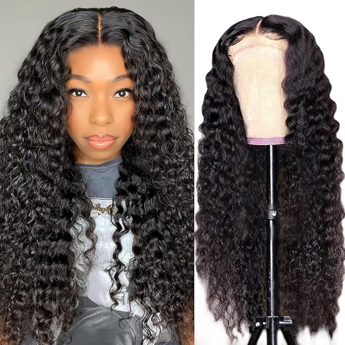 Lace Front Wigs Human Hair Water Wave Brazilian Virgin Hair 180% Density 4X4 Water Curly Lace Closure Human Hair Wigs for Black Women Glueless Wig with Baby Hair Natural Color 22 Inch Water Wave Wig