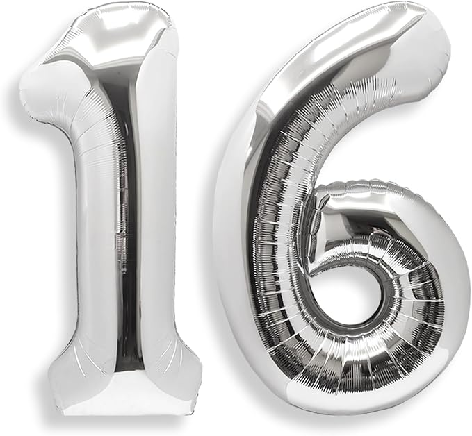 AULE 40 Inch Silver 16 Balloon Number Foil 0-9 Birthday Big Numbers | Birthday by AULE