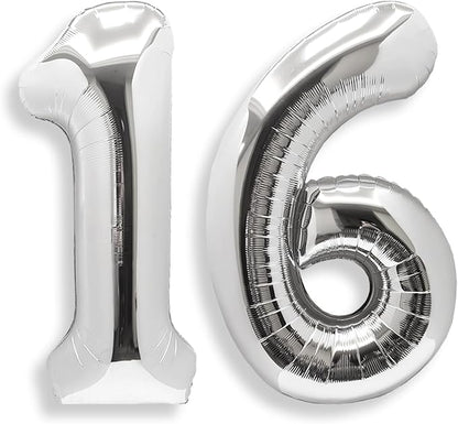 AULE 40 Inch Silver 16 Balloon Number Foil 0-9 Birthday Big Numbers | Birthday by AULE
