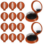 12 Pcs Football Mini Detangler Brush, Folding Mirror Hair Brushes, Travel Hair Brush, No Tangle Soft Flexible Bristles for Straight, Curly, Thick Hair for Football Team Gift Sport Party