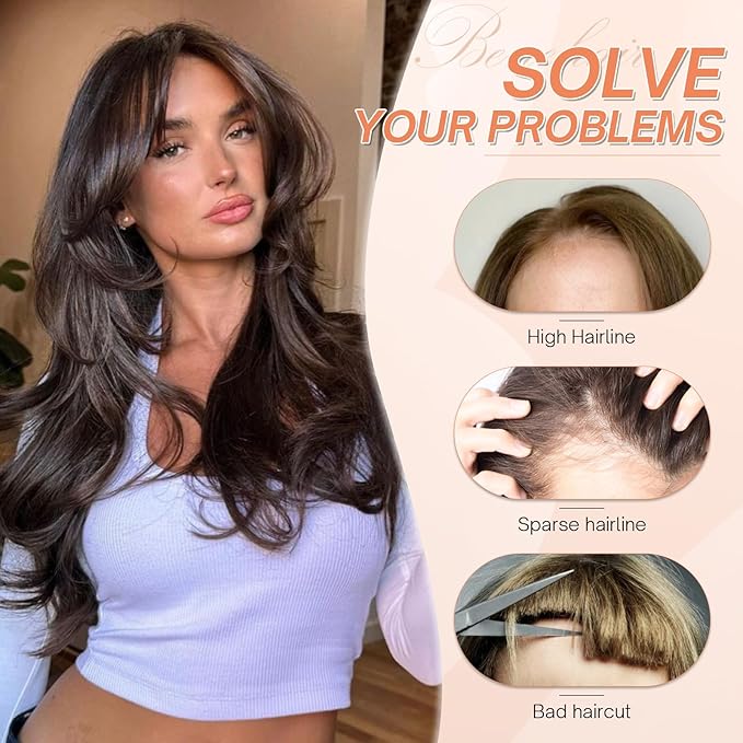 Benehair Clip on Bangs for Women Human Hair, Fake Bangs Clip Human hair, French Bangs Clip in Hair Extensions Hair Pieces with Temples for Daily Wear (Natural Black)