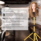 Klvied Reinforced Wig Head Stand, Adjustable Wig Stand tripod for Cosmetology Hairdressing, Metal Mannequin Head Stand for Styling,Golden Yellow(Mannequin Head Not Included)