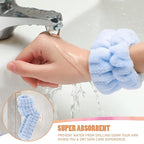 Face Wash Headband and Wristband Set of 2, Purple and Blue, Microfiber, Fitness, Unisex, with Wrist Towel Holder