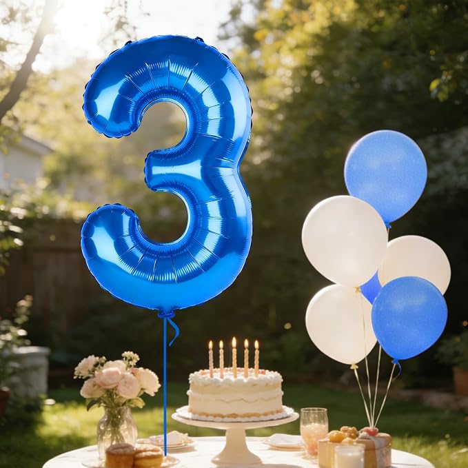40 Inch Number 3 Balloons for 3rd Birthday Party Decorations, 0-100 Dark Blue - Image 3