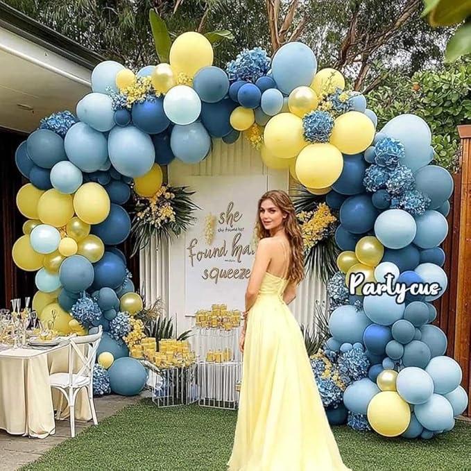 Dusty Blue Yellow Balloon Arch Kit Double Stuffed Dark Pastel Blue Light Yellow - Image 7