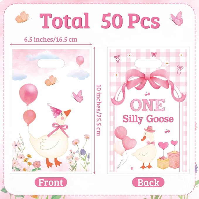 ANGOLIO One Silly Goose Party Favor Bags, Flowers Balloon Themed Party - Image 2