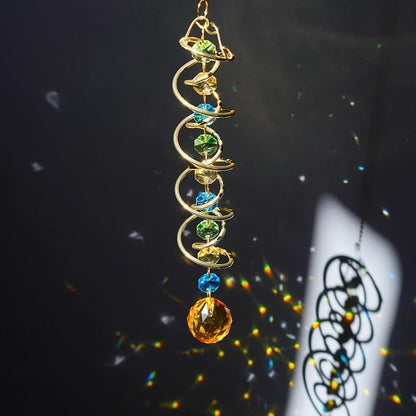 20.5in Yellow Crystal Gazing Ball Spiral Wind Spinner Suncatcher Decor | Yellow - Image 2