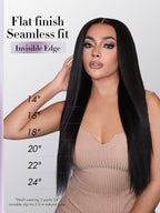 LUVME Invisible Clip in Hair Extensions, Yaki Straight Real Human Hair Remy Hair Clip ins for Women, Natural Human Hair, 14 inch 110g 6Pcs, Natural Black