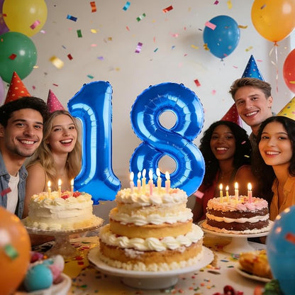 40 Inch Number 18 Balloons for 18th Birthday Party Decorations, 0-100 Dark Blue - Image 2