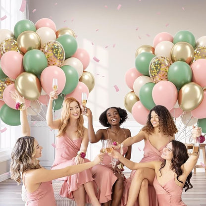 60pcs Pink and Green Balloons 12inch - Image 7