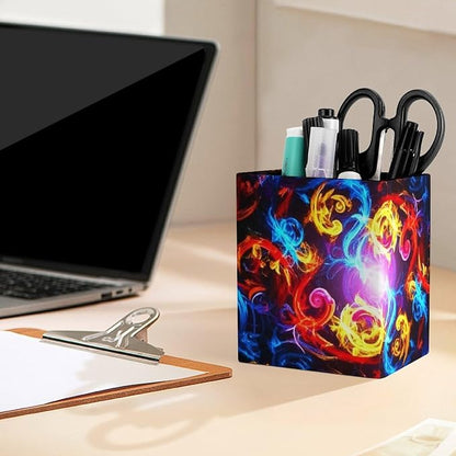 Leather Square Pens Pencils Holder Cup Desktop Stationery Organizer Case Trippy - Image 5