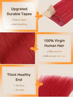 DOORES Human Hair Extensions Tape in Hair, Red Tape in Hair Extensions 22 Inch 10pcs 30g, Tape in Hair Extensions Human Hair Extensions Straight Hair