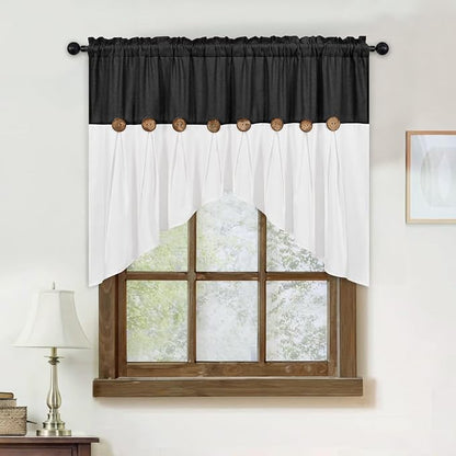 Farmhouse Swag Curtain, Boho Cotton Linen Valance Curtain, Country Rod Pocket - Image 3