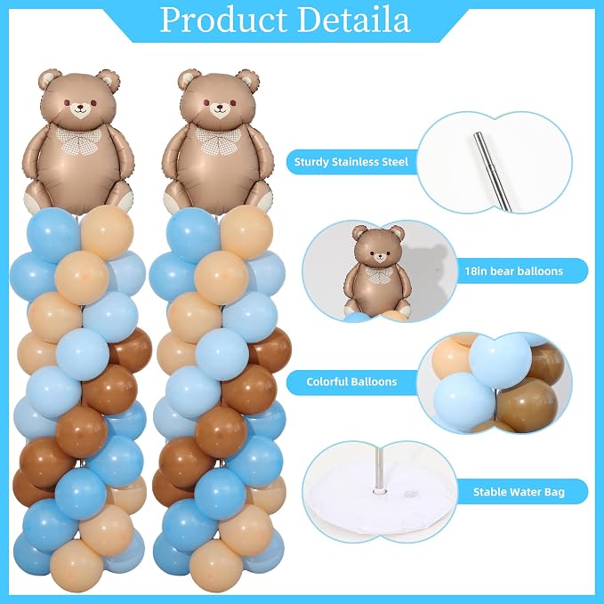 Blue and Brown Bear Balloon Column Stand Kit Set of 2, We Can Bearly Wait Baby - Image 4