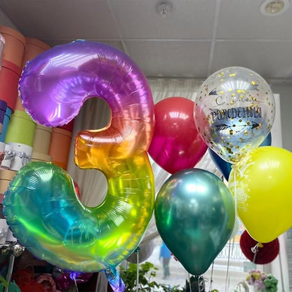 40 Inch Rainbow Number Balloon 3, Large Number Foil Balloons Mylar - Image 4