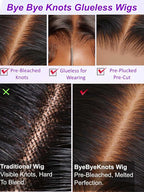 YIROO Bye Bye Knots Chestnut Brown Ombre Light Yaki Straight Wig Human Hair,7x5 Lace Front Glueless Wig with Drawstring,Pre Cut Pre Plucked Pre Bleached Knots Natural Hairline Wig for Women 24Inch