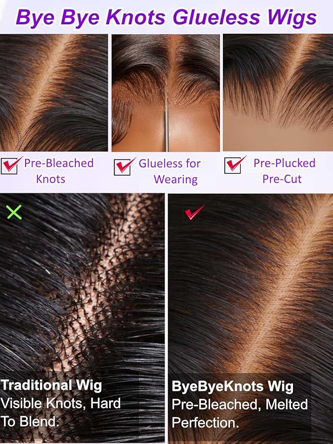 YIROO Bye Bye Knots Chestnut Brown Ombre Light Yaki Straight Wig Human Hair,7x5 Lace Front Glueless Wig with Drawstring,Pre Cut Pre Plucked Pre Bleached Knots Natural Hairline Wig for Women 22Inch