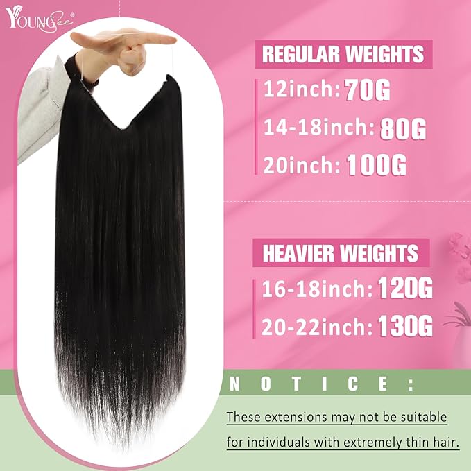 YoungSee Wire Human Hair Extensions Dark Brown Wire Hair Extensions Real Human Hair Straight Human Hair Fish Line Extensions Dark Brown 18Inch 80G