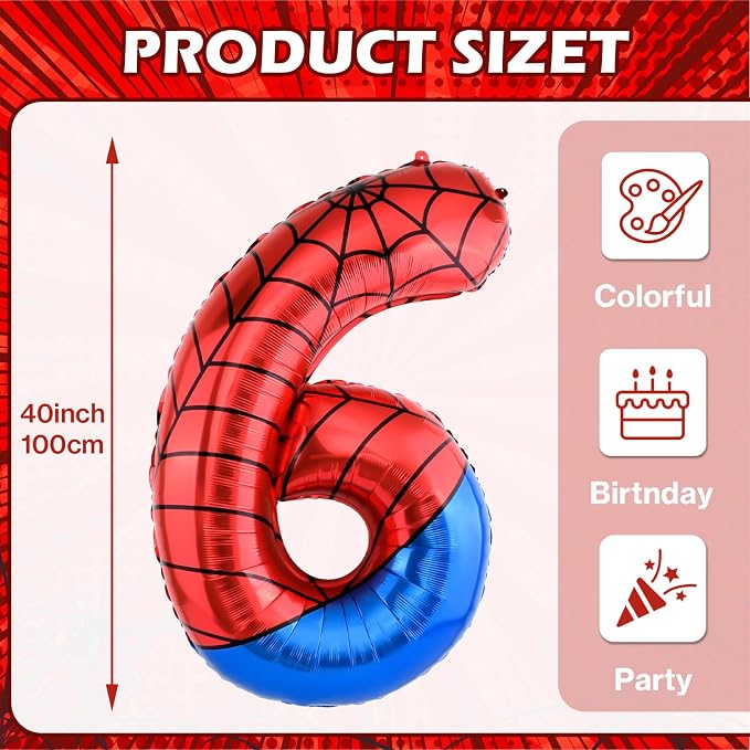 40 Inch Vibrant Spider-Themed Number Foil Balloons - Image 3