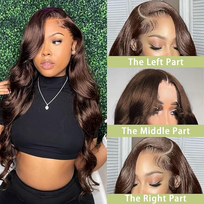 200% Density 13x6 Body Wave HD Lace Front twigs Human Hair Chocolate Brown Lace Front Wig Pre Plucked for Women Brown Wigs Human hair 22inch