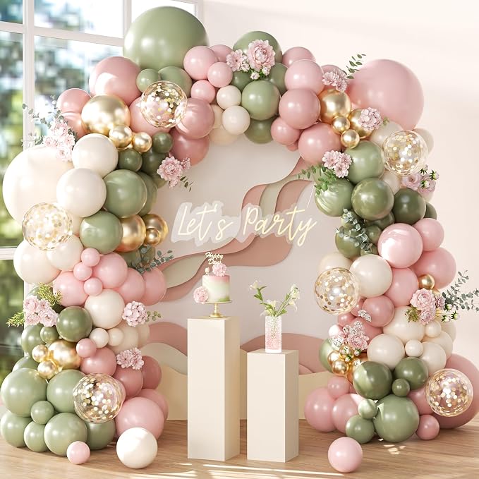 Sage Green and Pink Balloons Arch Kit by NUTTYBASH