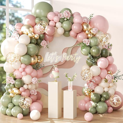 Sage Green and Pink Balloons Arch Kit by NUTTYBASH