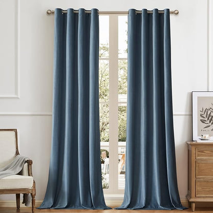 BULBUL Velvet Dirty Blue Blackout Curtains 120 inch Long by ModernShinyVelvetCurtains