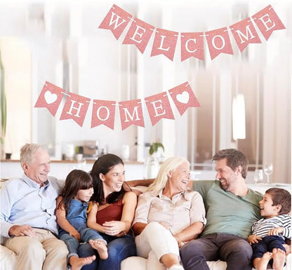 Welcome Home Banner Decorations Glitter Rose Gold Bunting Backdrop - Image 3