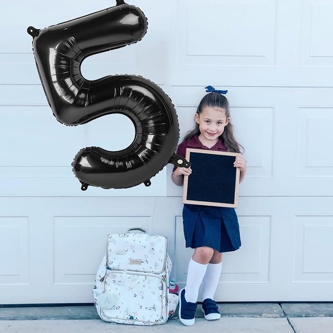 Number 5 Balloons Birthday Decorations, 40In Black Balloons - Image 2