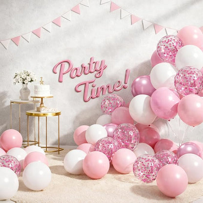 Patimate Pink and White Balloons Set 50 pcs 12 inch | Pearl Light Pink Confetti - Image 7