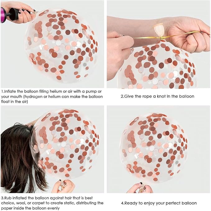 Rose Gold Confetti Balloons 50 Pcs 12 Inch | Sweet 16 Birthday Bridal Shower - Image 3
