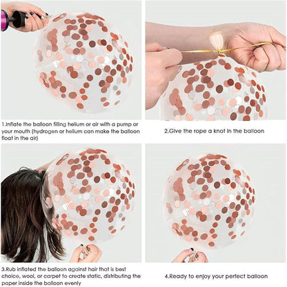 Rose Gold Confetti Balloons 50 Pcs 12 Inch | Sweet 16 Birthday Bridal Shower - Image 3