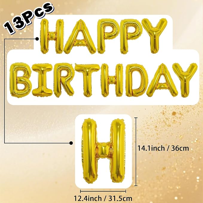 Gold Happy Birthday Balloon Banner, Foil Letter Balloons Party Decoration Sign - Image 2