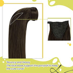 RUNATURE Hair Ponytail Extension Short Human Hair Extensions Ponytail #4 Brown Thick Wrap Ponytail Hair Extensions with Clips Straight Real Hair Pony Tail Extensions Silky 14 Inch 70g