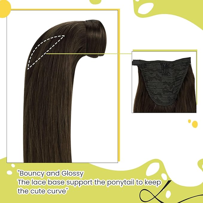 RUNATURE Ponytail Extension Human Hair Straight Brown Ponytail Hair Extensions 18 Inch 80g Natural Hair Ponytail Extension with Magic Paste Long Ponytail Real Hair Extensions One Piece Silky