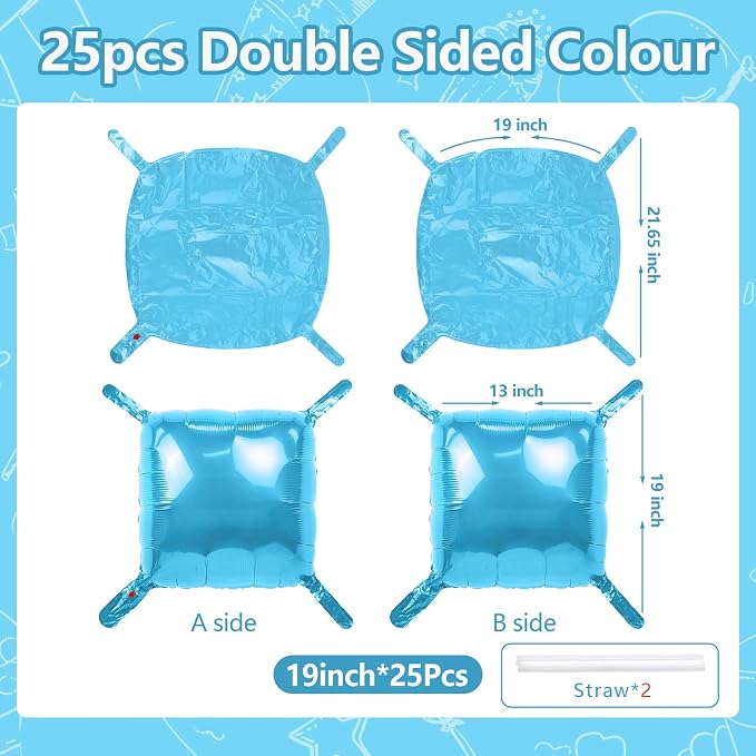 NISOCY 25PCS Pearl Blue Square Foil Balloons Wall Backdrop | Double Sided Light - Image 2