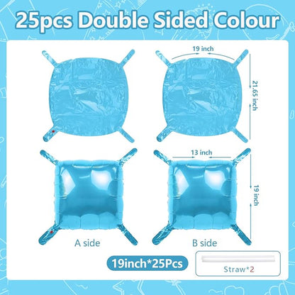 NISOCY 25PCS Pearl Blue Square Foil Balloons Wall Backdrop | Double Sided Light - Image 2