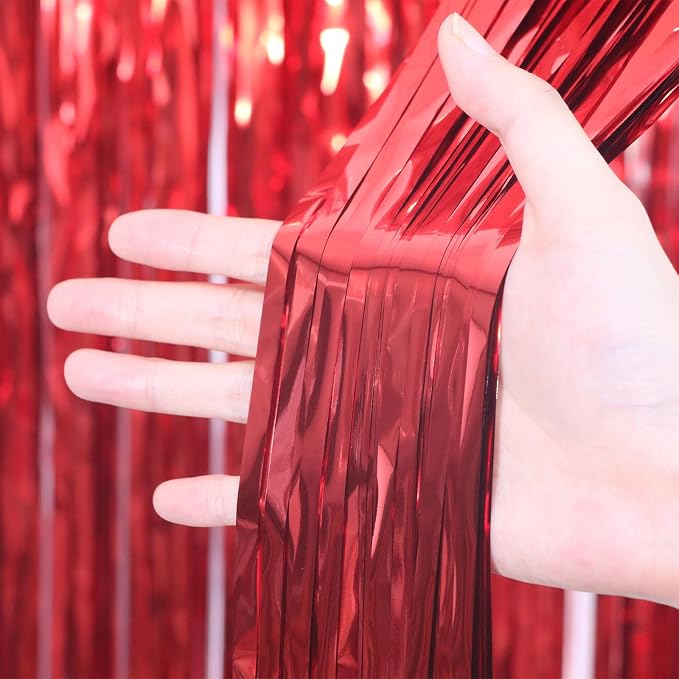 Voircoloria Red Foil Fringe Backdrop Curtains, Birthday Party Decorations - Image 2
