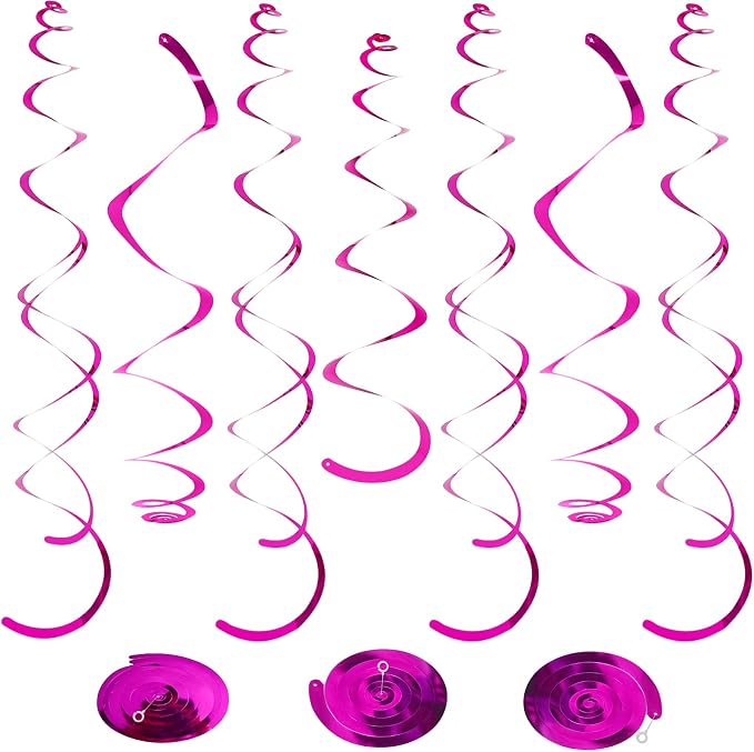 24 PCS Hot Pink Hanging Swirl, Fuschia Sparkle Ceiling Hanging Decorations by PatiCool