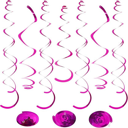 24 PCS Hot Pink Hanging Swirl, Fuschia Sparkle Ceiling Hanging Decorations by PatiCool