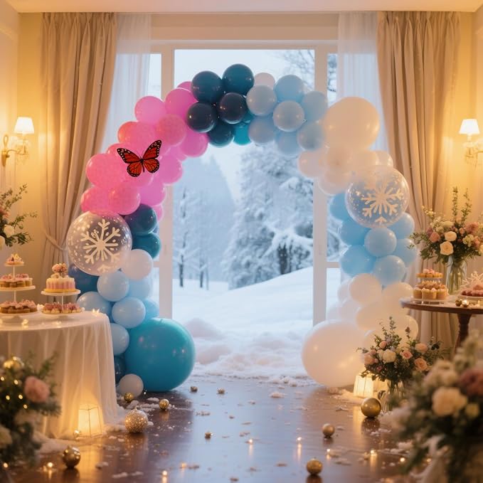 Pink and Blue Snowflake Balloons, 12 Inch Winter Wonderland Dusty Pink Light - Image 5