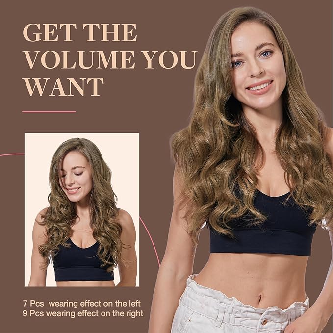 GOO GOO Clip in Hair Extensions Real Human Hair, Remy Human Hair Extensions Clip ins for Women, Natural Human Hair, 18inch 150g 9Pcs, 5 Light Ash Brown