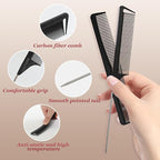 2Pcs Hair Combs for Women and Men，Combs for Hair Stylist, Professional Black Carbon Fiber Teasing Comb，Fine and Wide Tooth Barber Comb for All Hair Types（Style 2）